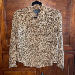 100% silk animal print button down top